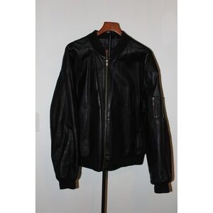 VTG Weekends Genuine Leather Bomber Jacket Black Quilted Lined Men's Size Large